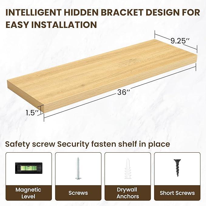 36 Inch Floating Shelves, 3D Textured Wood Grain, 36