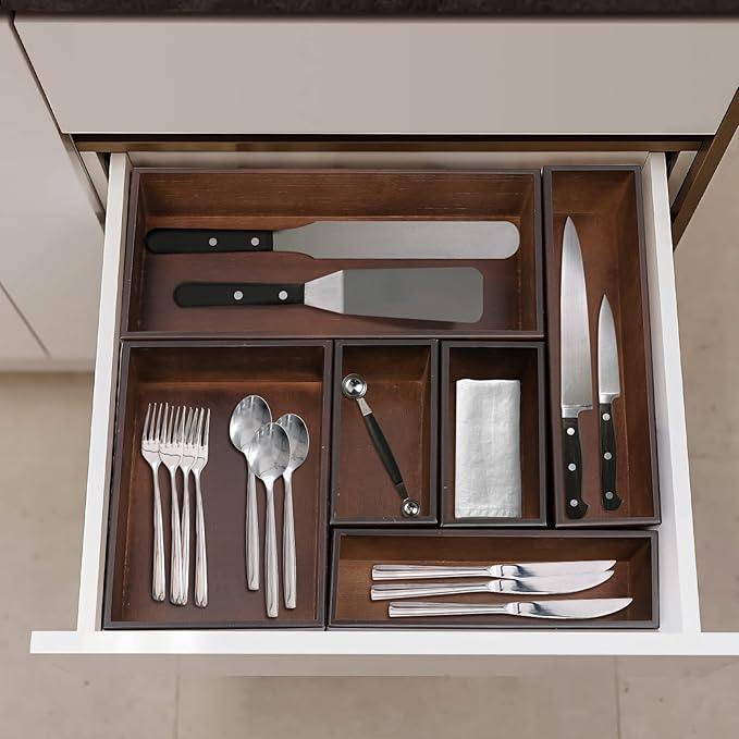 Bamboo Drawer Organizer - Kitchen Utensil Organizer Silverware Tray Cutlery Holder，Office Desk Supplies and Accessories,5.9 * 3 * 2.6,Nut-brown