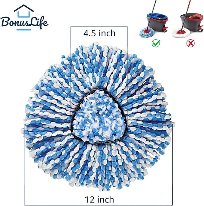 BonusLife 3-Pack Mop Head for O-Ceda RinseClean Spin Mop Refill 2-Tank System Only Easy Cleaning Microfiber Replacement