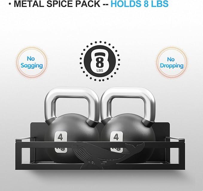 Magnetic Spice Rack for Refrigerator, 4-Pack Metal Seasoning Organizer for Kitchen Storage Organization, Magnetic Shelf for Fridge Space Saving Spice Organizer, Black