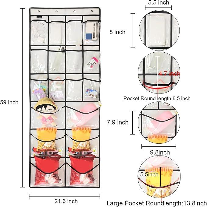 Extra Large Hanging Crystal Clear Over Door Shoe Organizers, Closet Shoe Organizer Shoe Rack Organizer Shoe Storage, 12+6Pockets, 4Hooks, white (59