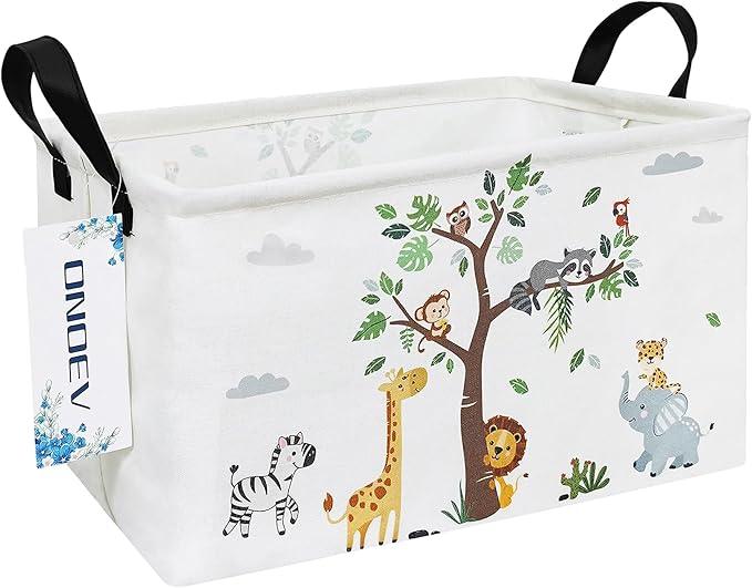 Rectangular Folding Laundry Basket,waterproof Canvas Basket,gift basket,Suitable for children's room,Office,Clothes,Toys Storage(Tree Animals)