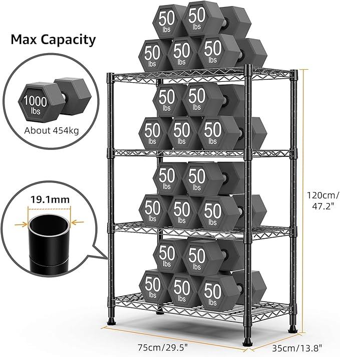 1000 lbs Storage Shelving Steel Heavy Duty 4-Tier Utility Shelving Unit Steel Organizer Wire Rack for Home,Kitchen,Office (13.7