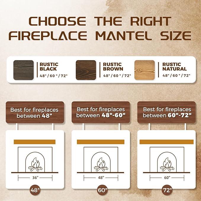 60x7x3 Fireplace Mantel - Solid Rustic Wood - Wall Mounted Floating Shelf with Invisible Heavy Duty Steel Bracket (Natural Wood)