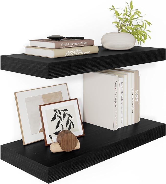 Black Floating Shelves for Wall 24 Inches Long, 12