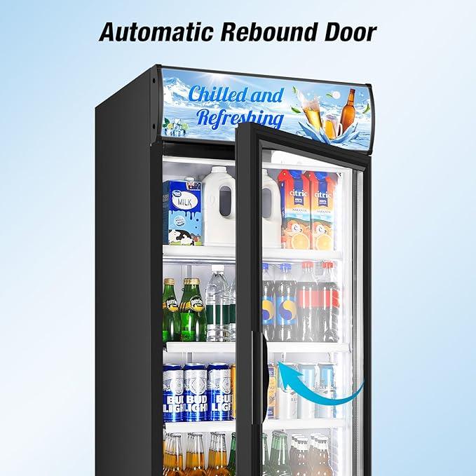 Commercial Beverage Refrigerator, 24 Inch Beverage Fridge, 15 Cu. Ft. Drink Fridge, Display Refrigerator Glass Door, Commercial Display Fridge with Customizable Light Box for Shops, Restaurants, Bars