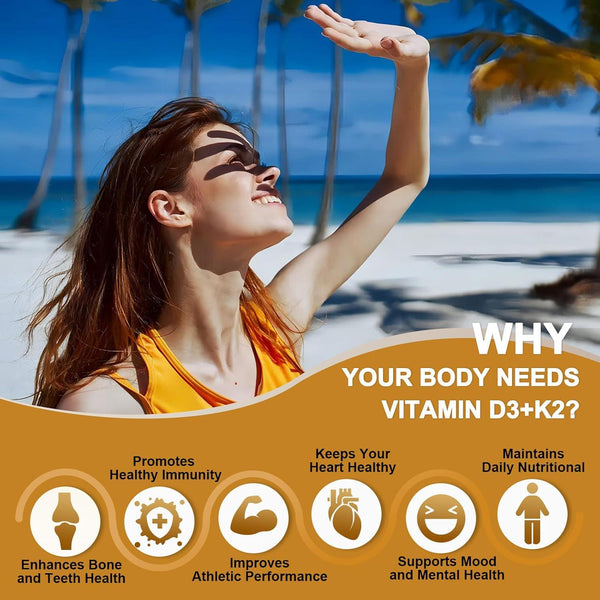 Vitamin D3 K2 Capsules Supplement with Calcium & Magnesium - Max Strength 4 in 1 Formula for Bone, Heart & Immune Support