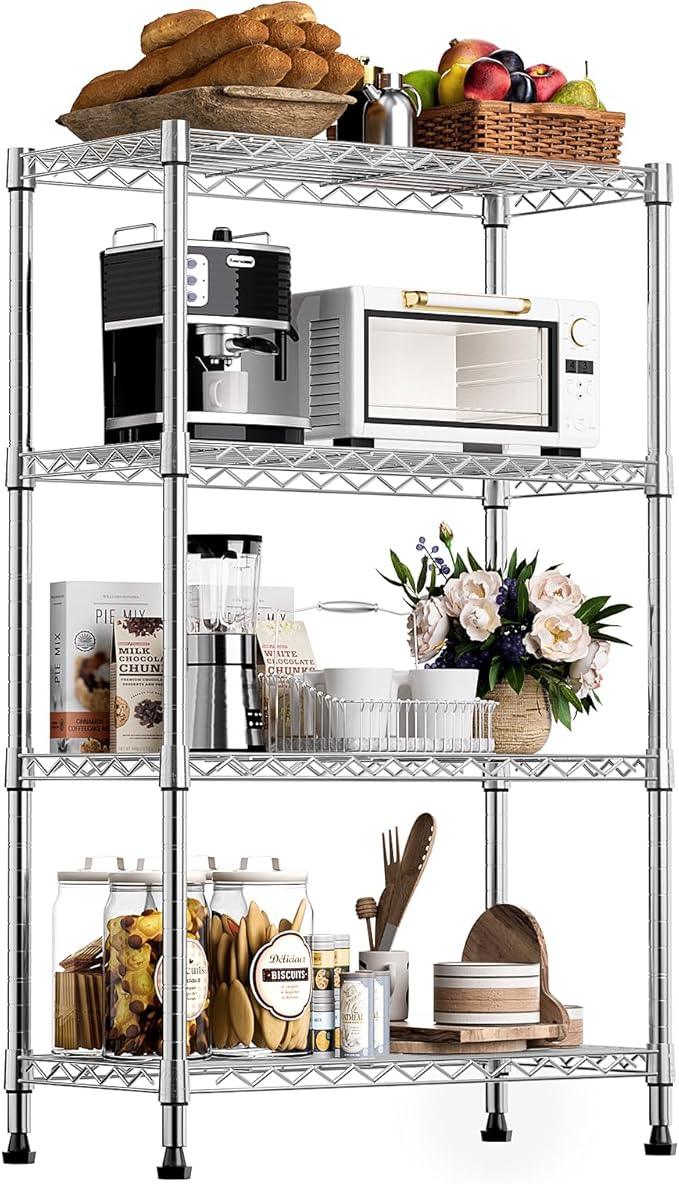 1000 lbs Storage Shelving Steel Heavy Duty 4-Tier Utility Shelving Unit Steel Organizer Wire Rack for Home,Kitchen,Office,Chrome (13.7