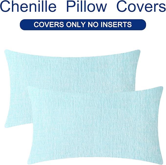 CaliTime Throw Pillow Covers Decorative 12 X 20 Inches Pack of 2 Cozy Chenille Cushion Cases for Couch Sofa Bed Living Room Home Light Blue Grey