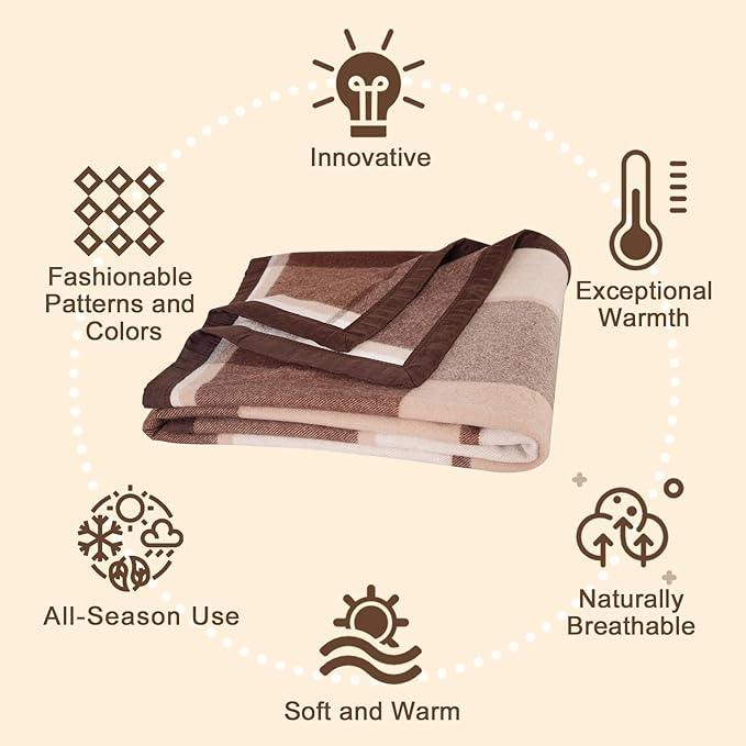 YOUR MOON 100% Pure Wool King Size, Australian Organic Natural Wool Blankets, Hypoallergenic Blanket for Bed, Medium Weight(Coffee, 90 * 108)