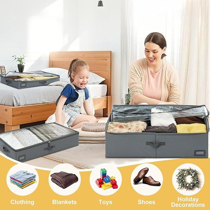 4-Inch Under Bed Storage Containers, Low Profile UnderBed Storage Organizer, Under Crib/Couch Storage Box for Seasonal Clothing, Sweaters, Shoes, Blankets, Wrapping Paper, Sheets & Toys 33