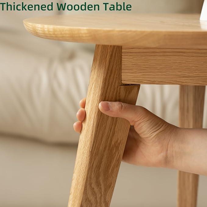 100% Solid Oak Wood Mini Coffee Table, Round Living Room Table Side Table w/Solid Wood Legs, Walnut Mid Century Sturdy Tables for Bedroom Balcony Living Room (23.62