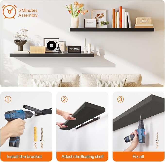 HOOBRO Floating Shelves for Wall, Wall Mounted Shelf Set of 2, 55