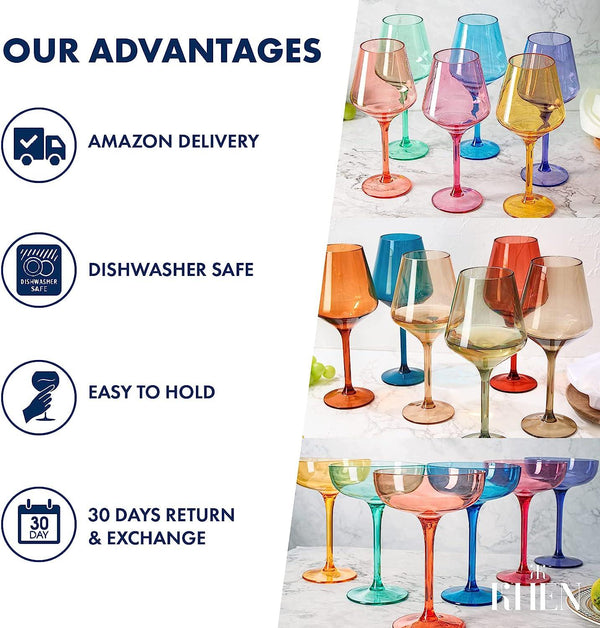 European Style Unbreakable Stemmed Crystal Wine Glasses, | Set of 4 | 100% US Tritan Drinkware, 18 oz Acrylic Dishwasher Safe Clear Color Shatterproof BPA-free plastic, Reusable, All Purpose Glassware