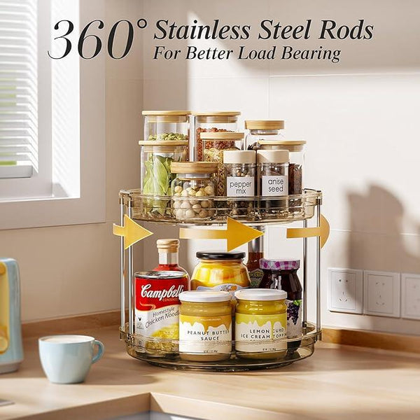 LAMU 2 Pack 2 Tier Lazy Susan Turntable Organizer 10.6'' Rotating Spice Rack Organization for Cabinet, Kitchen, Pantry, Countertop, Bathroom, Vanity, Medicine Cabinet Organizer, Amber