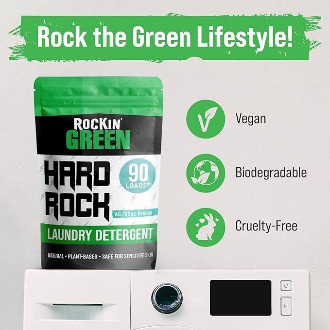 Rockin' Green Hard Rock Powder Laundry Detergent (90 Loads) - Natural Powdered Laundry Detergent, Sensitive Skin Laundry Powder (AC/DSea Breeze)