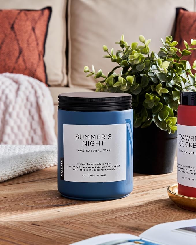 M&SENSE Summer's Night Soy Candle, Large 2 Wick, 19.4oz Up to 110 Hours Burn Time, Natural Scented for Home, Manly Candle in Glass Jar for Bedroom