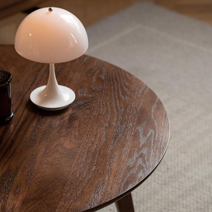 100% Solid Oak Wood Mini Coffee Table, Round Side Table w/Solid Wood Legs, Walnut Mid Century Coffee Table w/Sturdy Frame for Bedroom Balcony Living Room (29.53