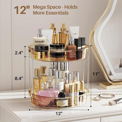 LAMU 2 Pack 2 Tier Lazy Susan Turntable Organizer 12'' Rotating Spice Rack Organization for Cabinet, Kitchen, Pantry, Countertop, Bathroom, Vanity, Medicine Cabinet Organizer, Amber