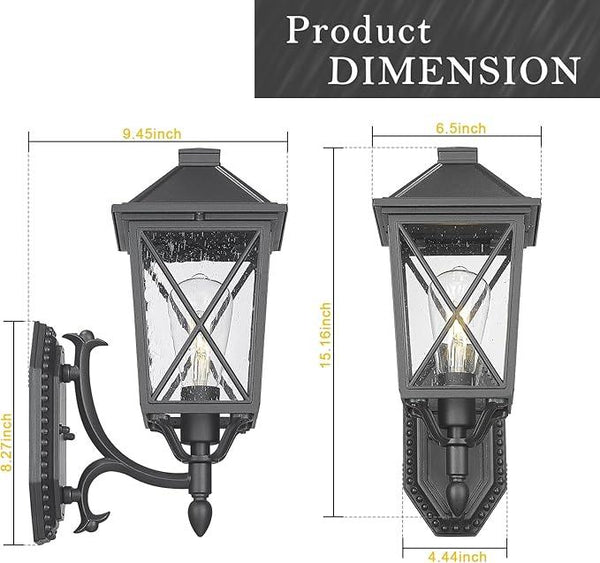 Darkaway Outdoor Wall Light Fixture,2pcs Outside Porch Lights Wall Mounted Seeded Glass Exterior Waterproof Lantern Modern E26 Socket Wall Sconce Lighting for Front Door Yard Patio