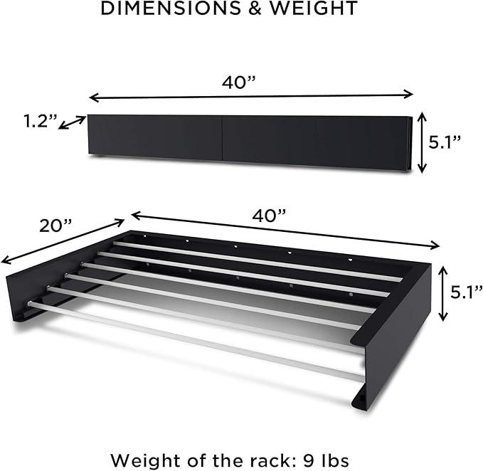 Step Up Laundry Drying Rack, Wall Mounted, Retractable Clothes Drying Rack, 60lbs Capacity, 20 Linear Ft, with Wall Template and Long Screwdriver Bit (40