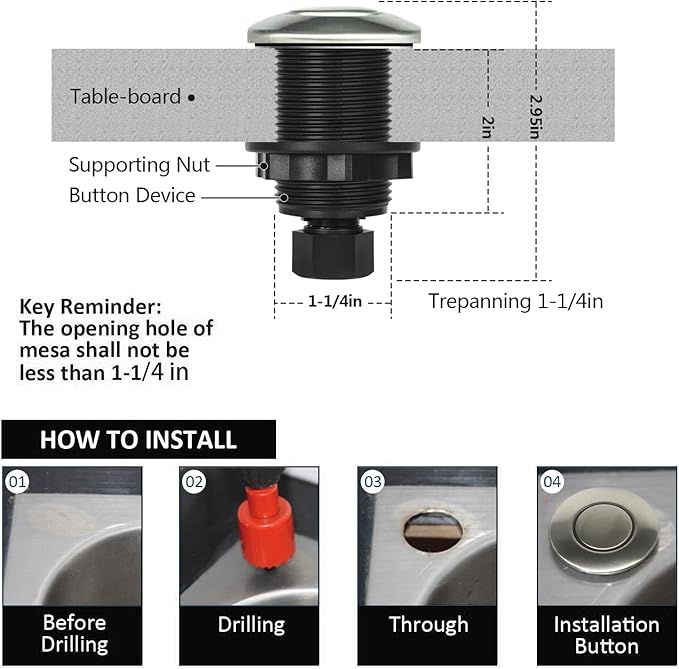 Garbage Disposal Air Switch Kit for SinkTop Waste Disposal with Stainless Steel Brushed Nickel Short Air Button by briidea