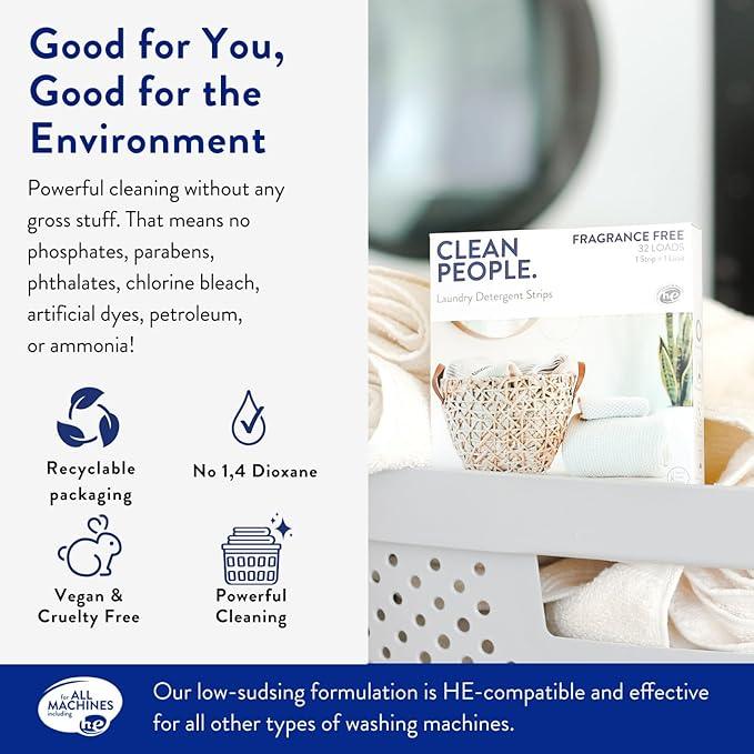 The Clean People Laundry Detergent Sheets - Laundry Soap - Ultra Concentrated, Recyclable Packaging, Stain Fighting - Spring Scent, 96 Pack