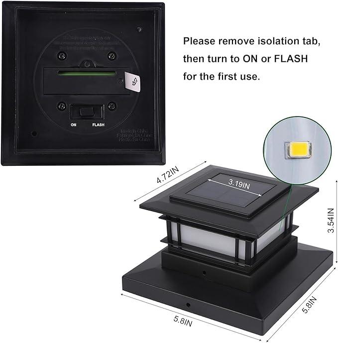 Dynaming 2 Pack Solar Flame Post Lights Outdoor, Solar Powered Fence Post Cap Lights, High Brightness Flickering Flame SMD LED Lighting Decor for Garden Deck Patio, 4x4, 5x5 or 6x6 Vinyl/Wooden Posts