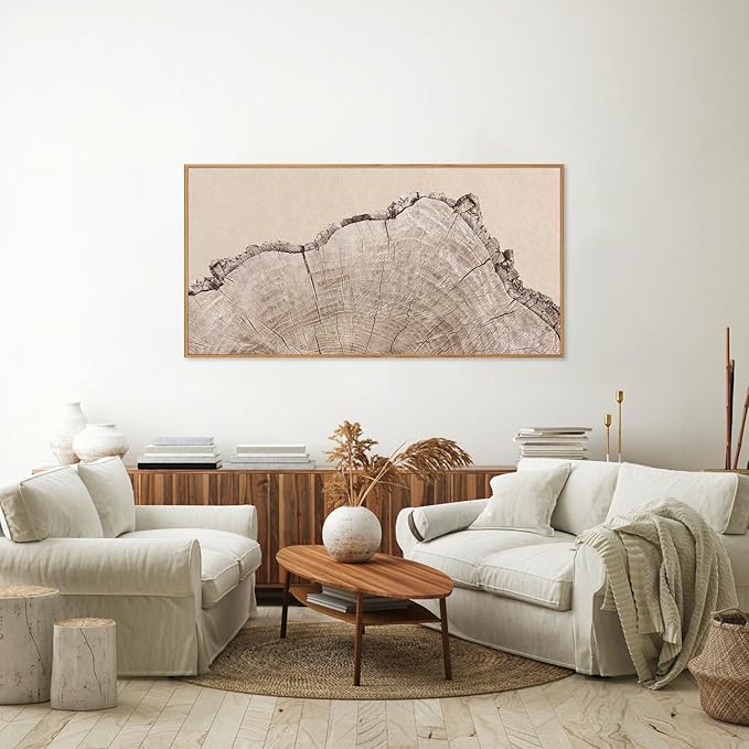 SIGNINART Large Tree Ring Framed Canvas Wall Art, Rustic Beige Wooden Wall Decor, Neutral Nature Wood Stump Artwork, Modern Art Prints for Bedroom Living Room Office 20