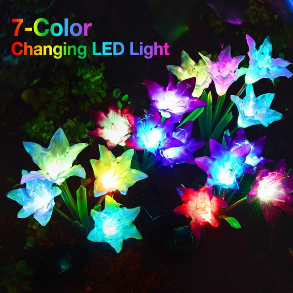 4-Pack Solar Powered Garden Flowers with Lights - Waterproof, Easy Install, No Wiring Needed