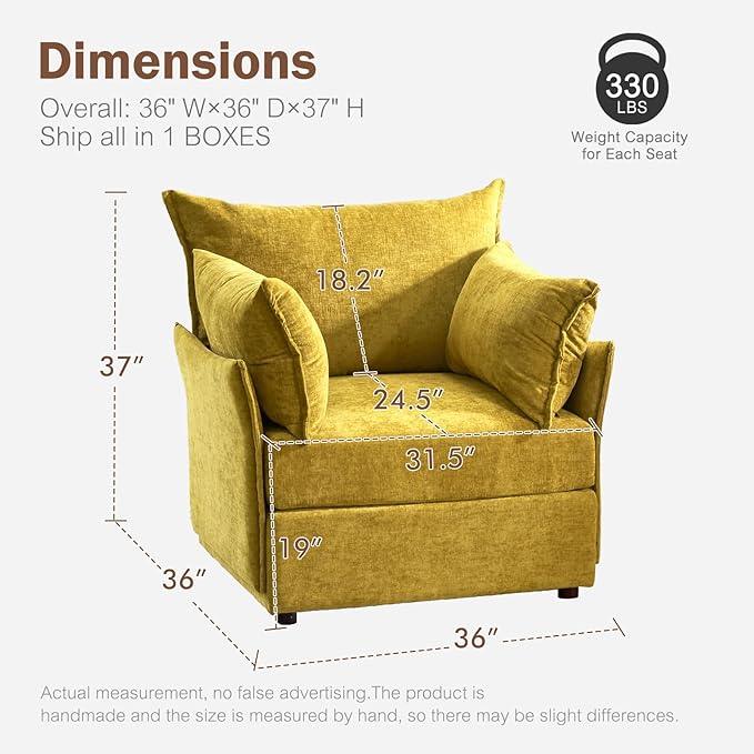 Oversized Accent Chair, Upholstered Modern Sofa Chair with Removable Backrest & Detachable Cover, 24.5