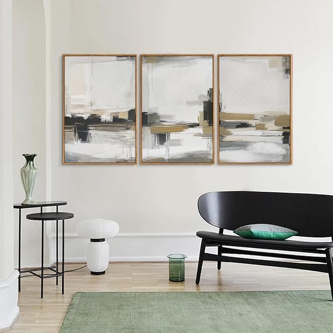 SIGNINART Beige Abstract Framed Canvas Wall Art Set, Black and White Textured Art Prints, Paint Strokes Minimalist Shapes Wall Decor, Neutral Modern Art Paintings for Living Room, Bedroom, Office 16