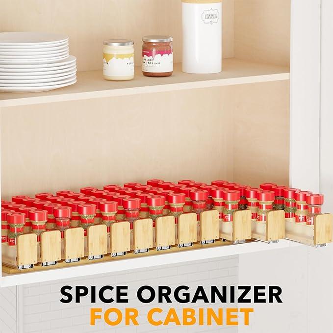 SpaceAid Bamboo Pull Out Spice Rack Organizer for Cabinet, Heavy Duty Slide Out Seasoning Kitchen Pantry Sliding Vertical Organization, 10.1
