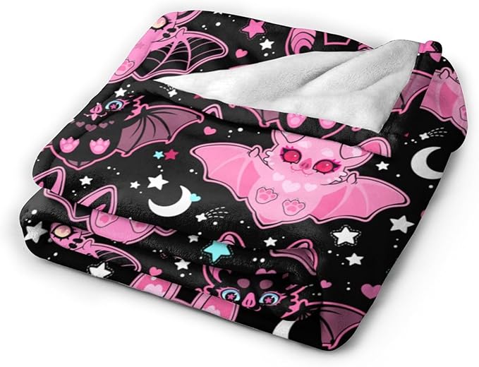 Pink Bat Throw Blanket Soft Fleece Blanket Men Women Gift for Kids Boys Girls for Party Couch Sofa Bed Deco Blankets 60