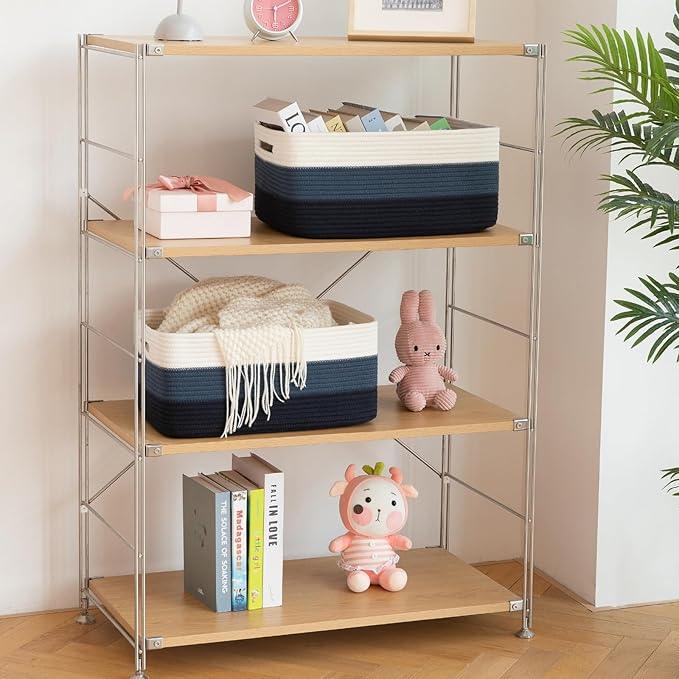 Large Storage Basket for Organizing, Woven Rope Basket for Shelves, Closet Organizer Bins for Clothes, Blanket, Toys, Baby Nursery Storage, 17.7