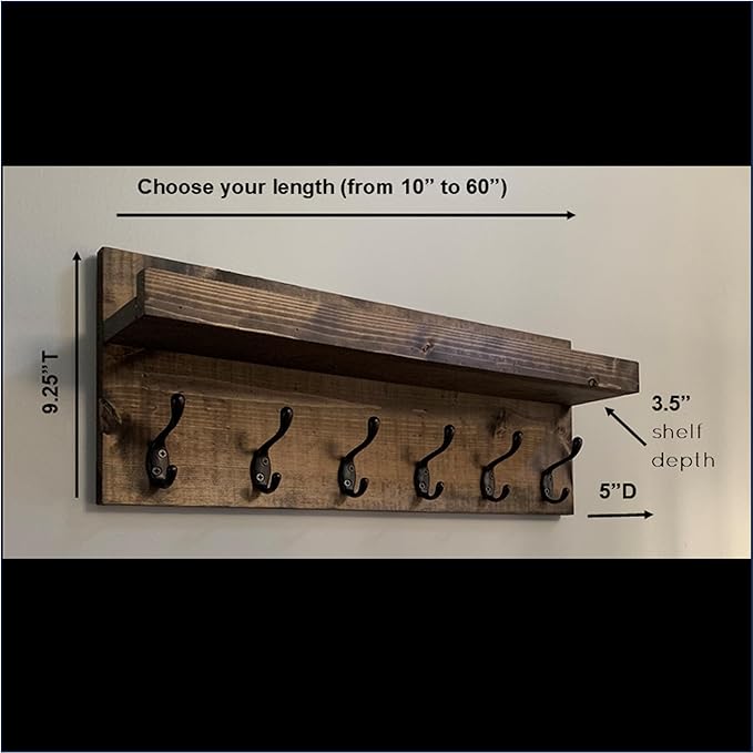 Coat Rack with Shelf Wall Mounted with Storage (Choose Your Length) Towel Rack Entryway Organizer Key Hooks (28
