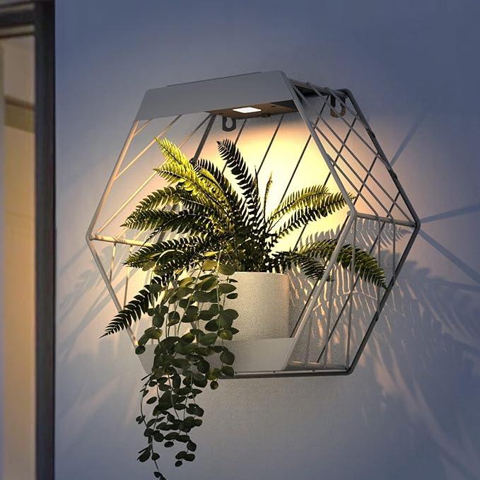 Grand patio Outdoor Leiden LED Solar Hexagon Wall Sconce Planter, with Dusk to Dawn Sensor Decor Wall Lighting for Garage Doorway Patio Yard, Cement Grey (L-Linear)