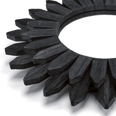 Honiway Black Wall Decor Wall Mirror 12 inch Boho Wall Decor Wood Decorative Mirror for Room Decor Home Decor for Bedroom Living Room Bathroom Kitchen Black