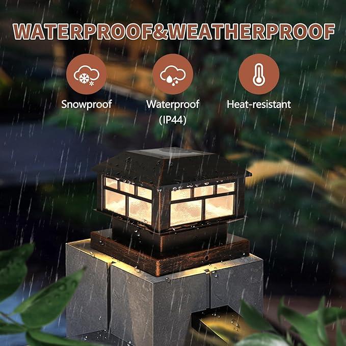 Solar Post Cap Lights Bronze Fence Deck Post Light Solar Powered Fit 3.5x3.5 4x4 5x5 Wooden Posts 8 Packs