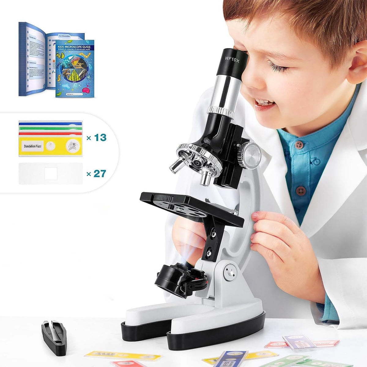 62 Pc Microscope Kit for Kids 5-12, with Prepared and Blank Slides