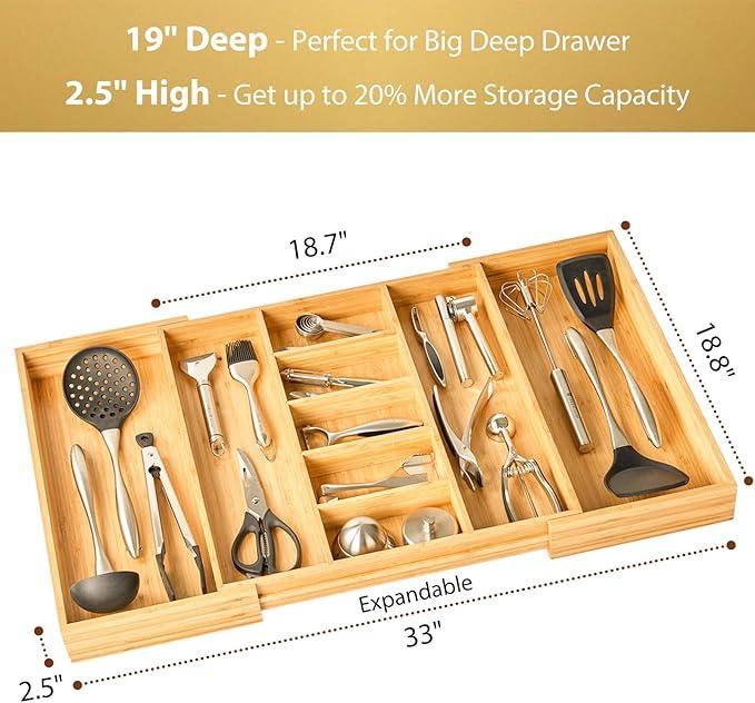 Umilife Extra Large Expandable Kitchen Drawer Organizer for Utensil and Junk, 19