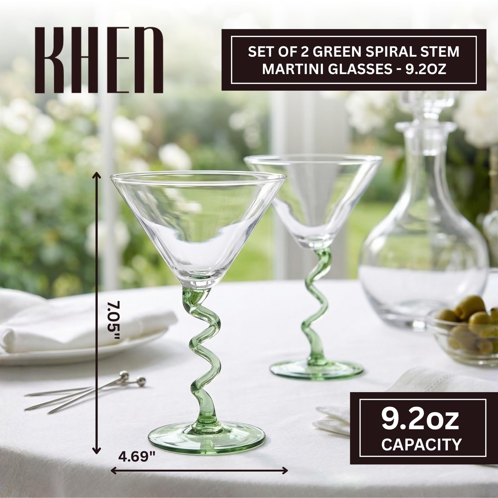 Spiral Stem Martini Glasses Set of 2, 9.2oz 7.05