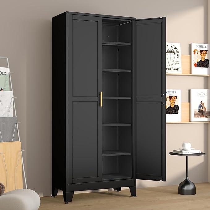 Metal Pantry Cabinet with 2 Doors and 5 Adjustable Shelves, 75