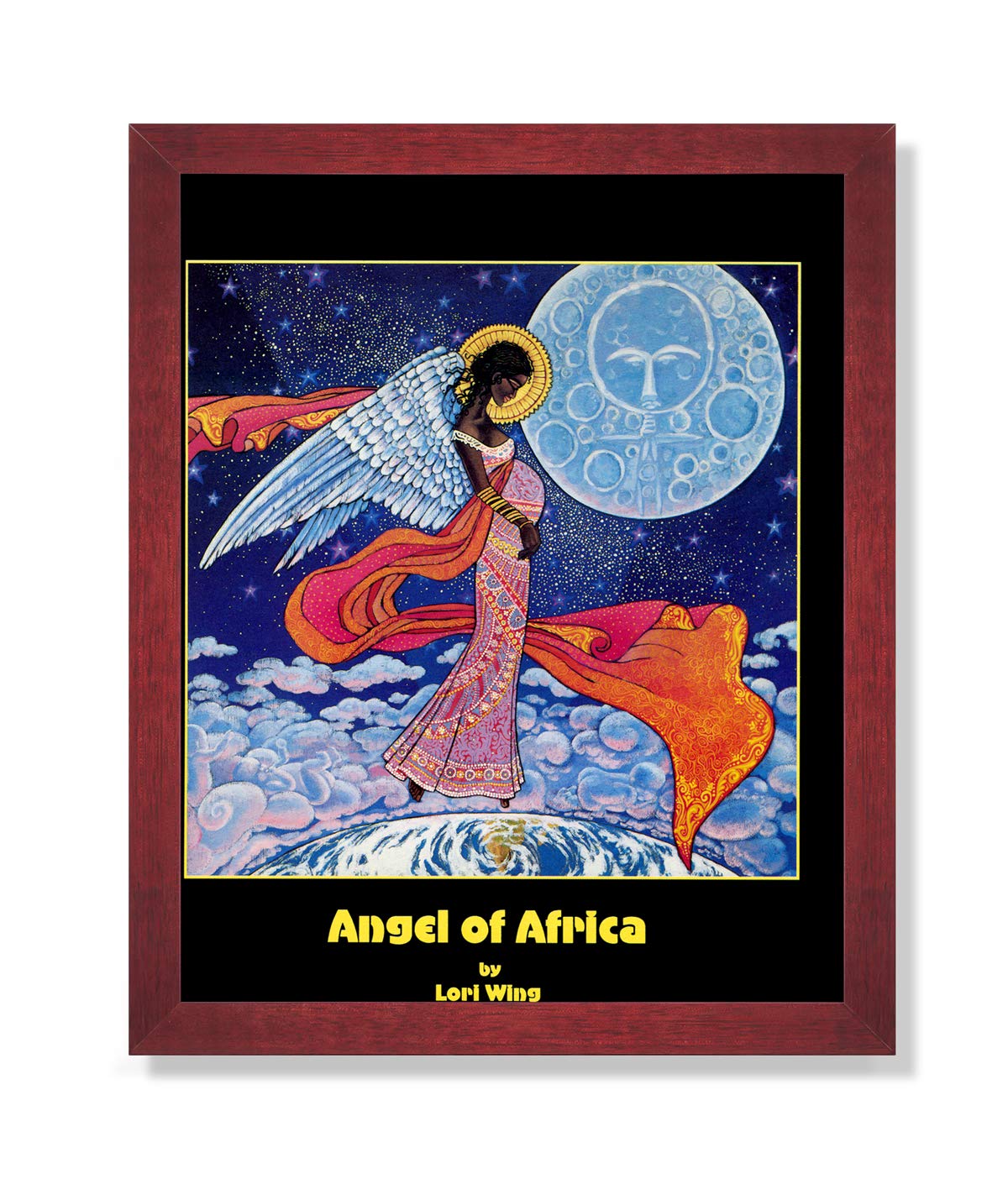 Framed Art Print - African American Black Angel Picture in Solid Wood Frame