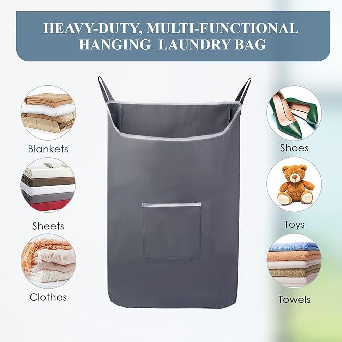 The Fine Living Co. X-Large Hanging Laundry Hamper with Over Door Hooks & Adhesive, Durable Space Saving Laundry Bag with Zipper and Wide Open Top,Hanging Dorm Laundry Hamper 20