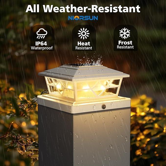 NIORSUN Solar Post Lights Outdoor 6 Pack, 2 Modes LED, Deck Fence Post Solar Lights for 3.5x3.5 4x4 5x5 5.5x5.5 Caps Patio Garden Decoration, White