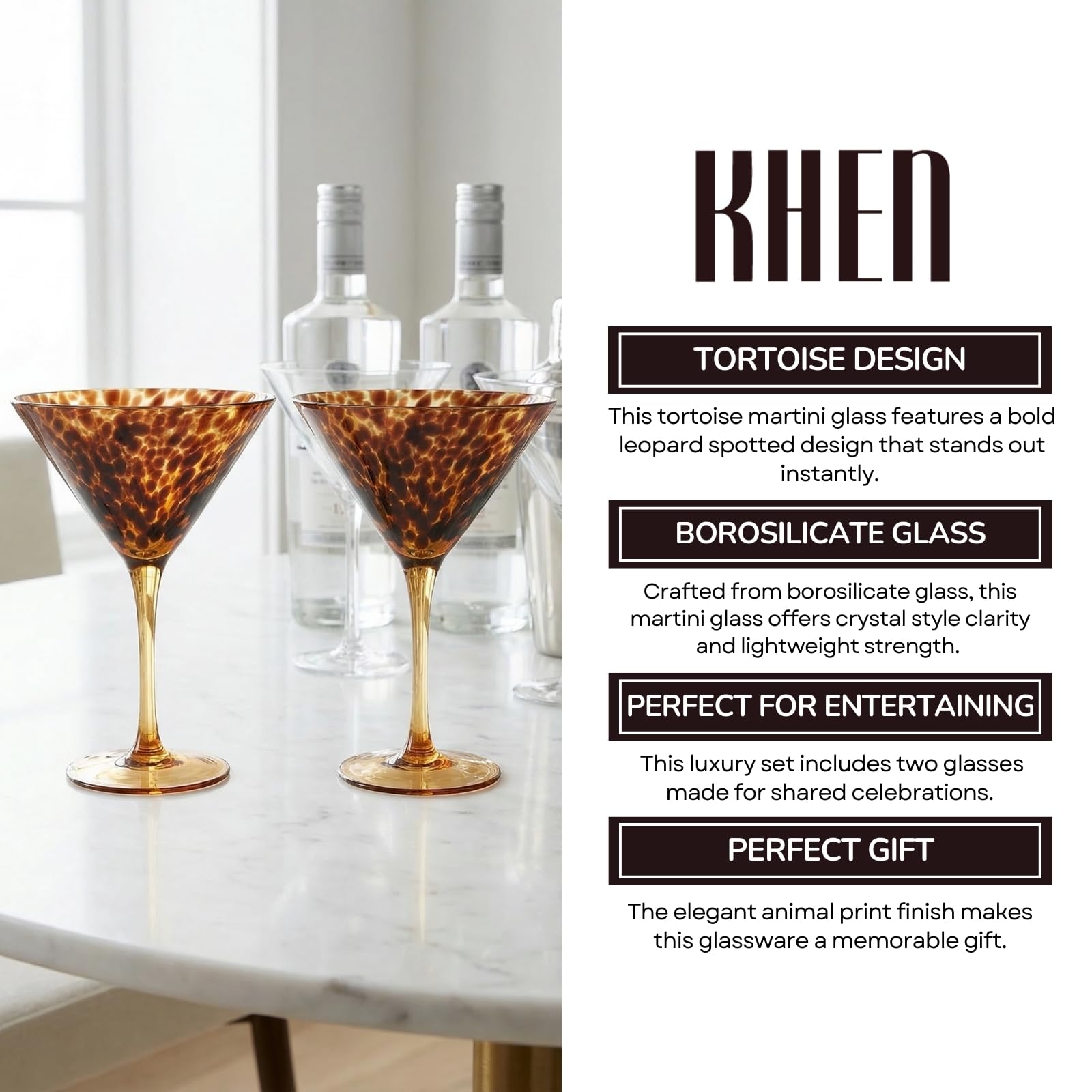 Tortoise Leopard Print Martini 9oz - Set of 2, 7.1