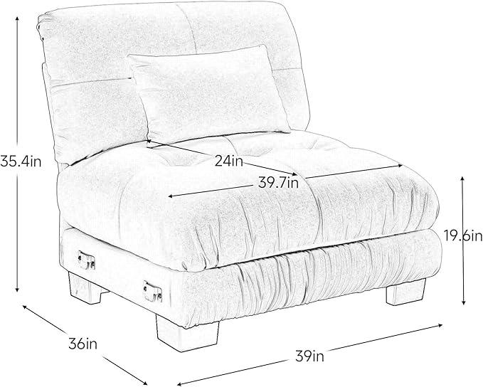 Armless Sofa W/1 Pillow - Gray