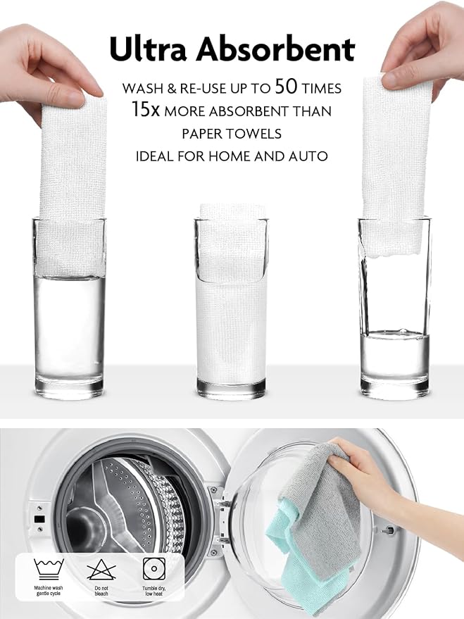 Fantasticlean Microfiber Cleaning Cloth Roll -60 Pack, Tear Away Microfiber Towels, 12