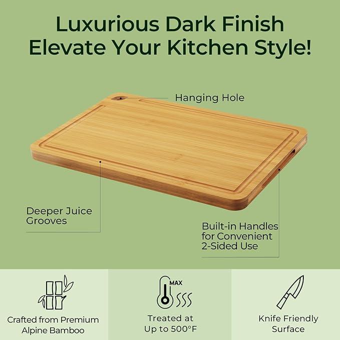 4-Pcs Natural Wood Cutting Board Set Kitchen Tools with Juice Groove, Wooden Chopping Board for Meat, Fruit, Vegetables & Cheese (Pre Oiled, Natural)